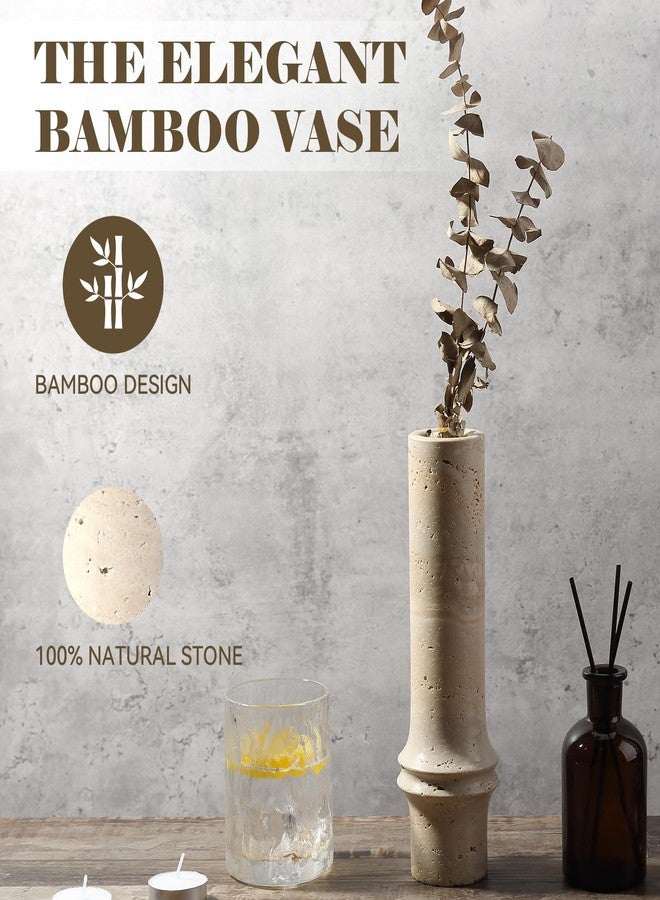Erongoo Flower Vase for Home Decor, Marble Bamboo Vase Rustic Vintage Decorations for Living Room, Table, Bathroom, Holiday & Weddings (Travertine) - Image 2